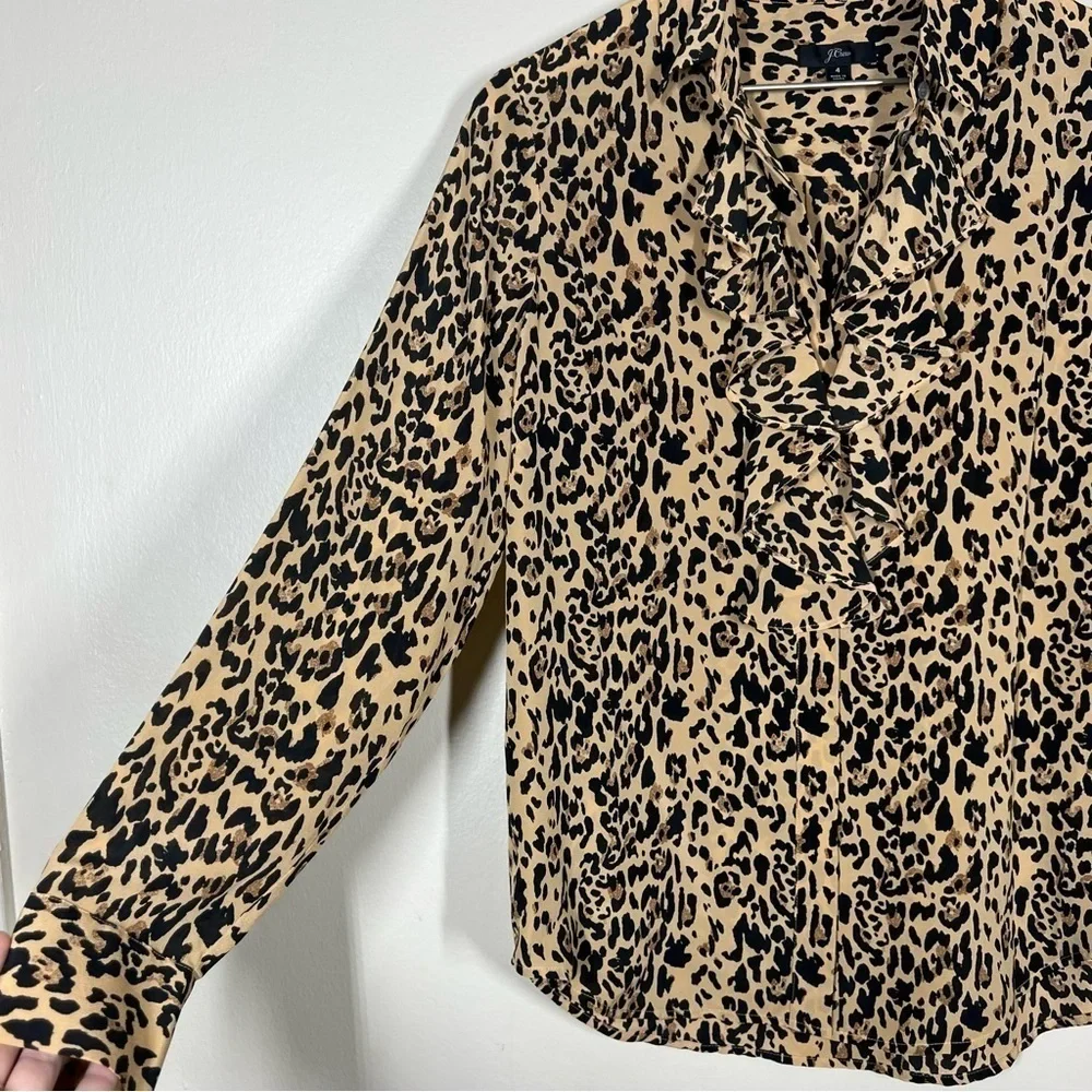 J. crew Womens Collection ruffle-front blouse in leopard-print silk Size 4